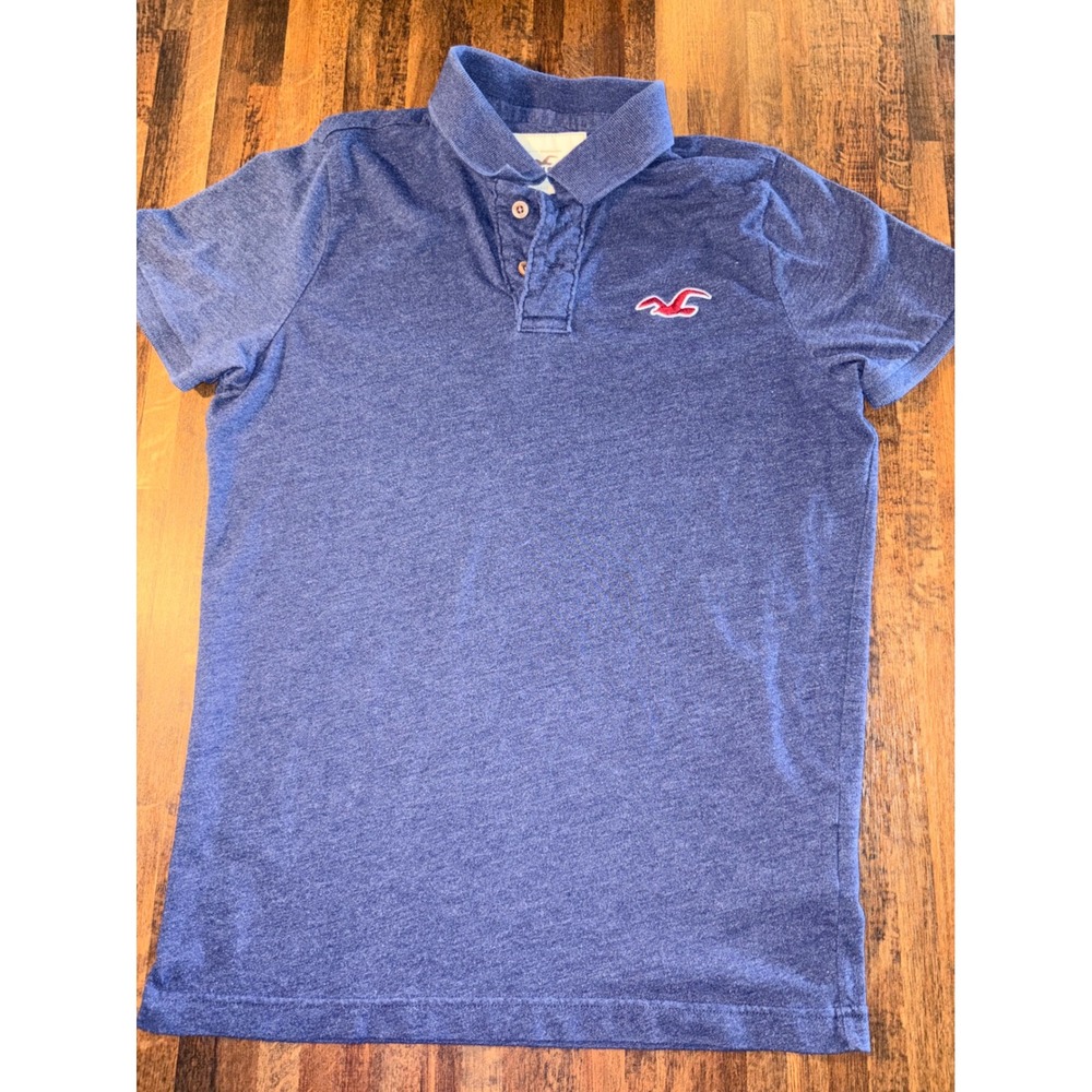 Hollister Mens Polo Shirt XL Blue Heather Short Sleeve Seagull Logo Casual